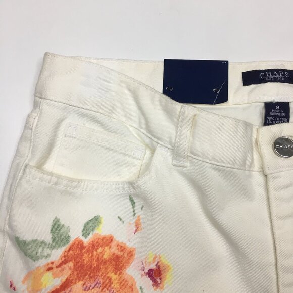NWT CHAPS 5 Pocket Ivory MultiColor Floral Print Slimming Fit Slim Ankle Jeans - Picture 6 of 14